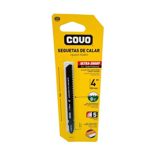 [13135] SEGUETA DE CALAR 4" PARA MADERA GRUESA Y PVC 5 PZAS COVO