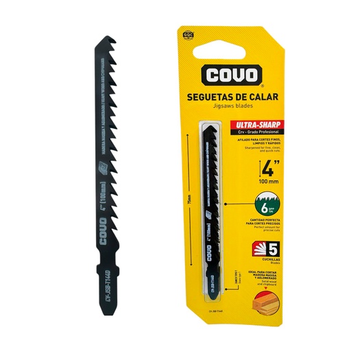 [13142] SEGUETA DE CALAR 4" PARA MADERA MASISA Y AGLOMERADA 5 PZAS COVO