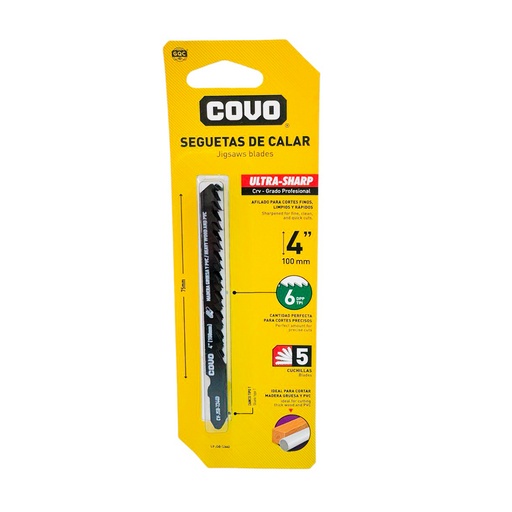 [13143] SEGUETA DE CALAR 4" PARA MADERA GRUESA Y PVC 5 PZAS COVO