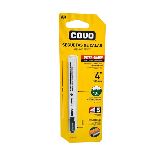 [13144] SEGUETA DE CALAR 4" PARA MADERA Y METAL DELGADO 5 PZAS COVO