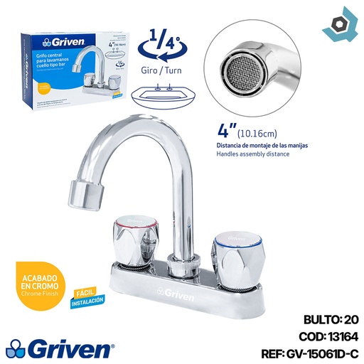 [13164] GRIFERIA CENTRAL PARA LAVAMANOS CROMADO GRIVEN