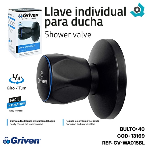 [13169] LLAVE PARA DUCHA 1/2" INDIVIDUAL NEGRO MATE GRIVEN