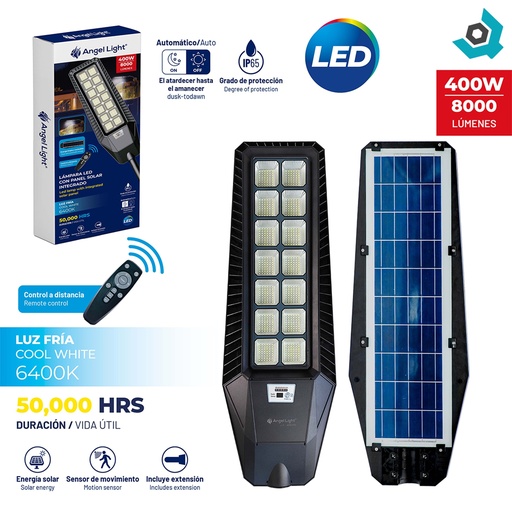 [13181] LAMPARA LED 400W CON PANEL SOLAR 6400K ANGEL LIGHT