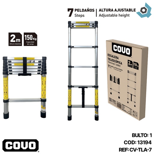 [13194] ESCALERA TELESCOPICA DE ALTURA AJUSTABLE 2M COVO