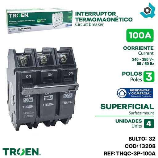 [13208] BREAKER SUPERFICIAL TERMOMAGNETICO 100A 3P TROEN