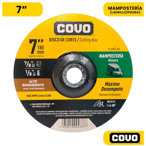 [13229] DISCO PARA CORTE EN MAMPOSTERIA 7" ALTO RENDIMIENTO COVO