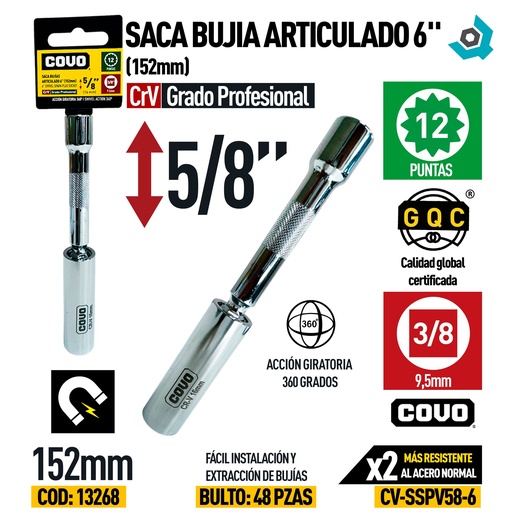 [13268] SACA BUJIA ARTICULADO 6" 5/8" COVO