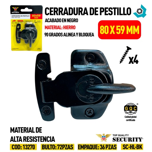 [13270] CERRADURA DE PESTILLO 80X59MM NEGRO SECURITY