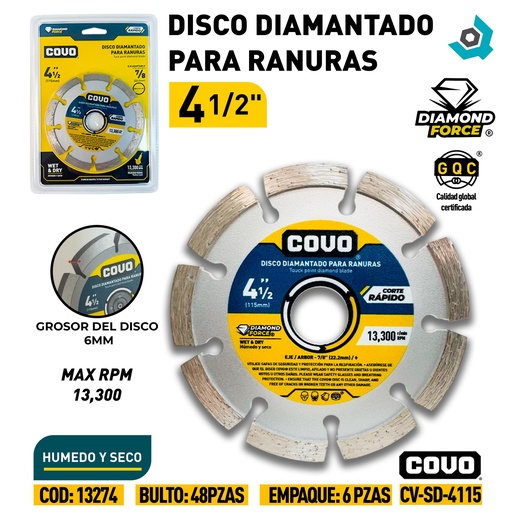 [13274] DISCO DIAMANTADO 4 1/2" PARA RANURAS COVO
