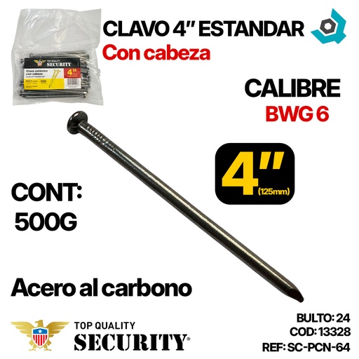 [13329] CLAVO 4" ESTANDAR CON CABEZA SECURITY