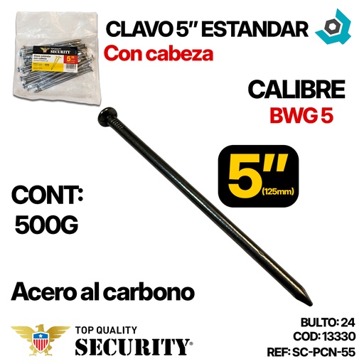 [13330] CLAVO 5" ESTANDAR CON CABEZA SECURITY