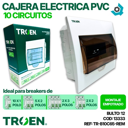 [13333] CAJERA ELECTRICA 10 CIRCUITOS EMPOTRAR PVC TROEN