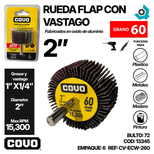 [13345] RUEDA FLAP 2" CON VASTAGO GRANO 60 COVO