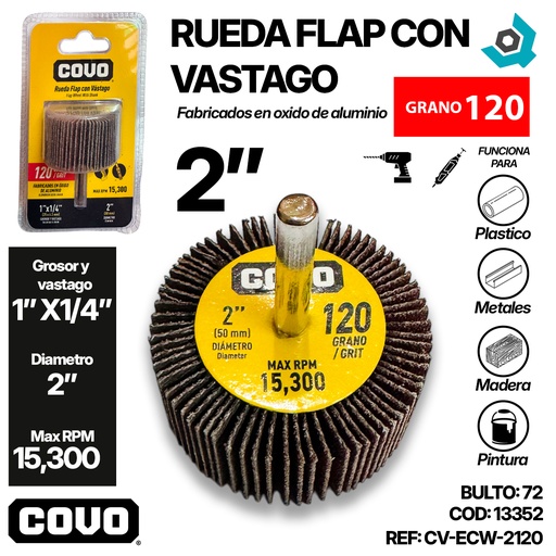 [13352] RUEDA FLAP 2" CON VASTAGO GRANO 120 COVO