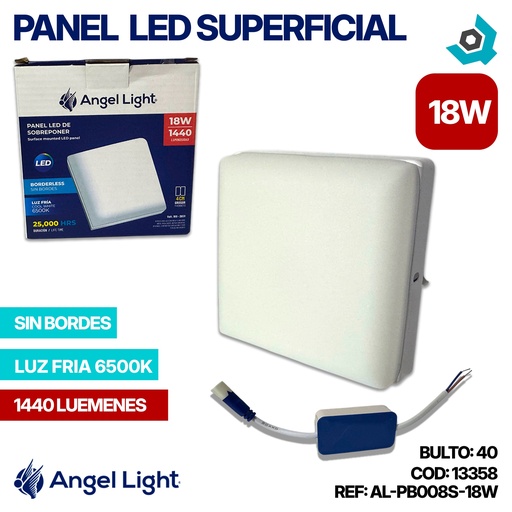 [13358] LAMPARA PANEL LED CUADRADO SUPERFICIAL LUZ FRIA 18W ANGEL LIGHT