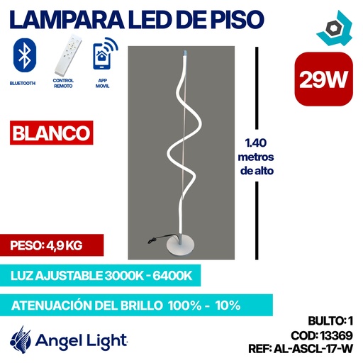 [13369] LAMPARA LED 29W DE PISO LUZ AJUSTABLE BLANCA ANGEL LIGHT
