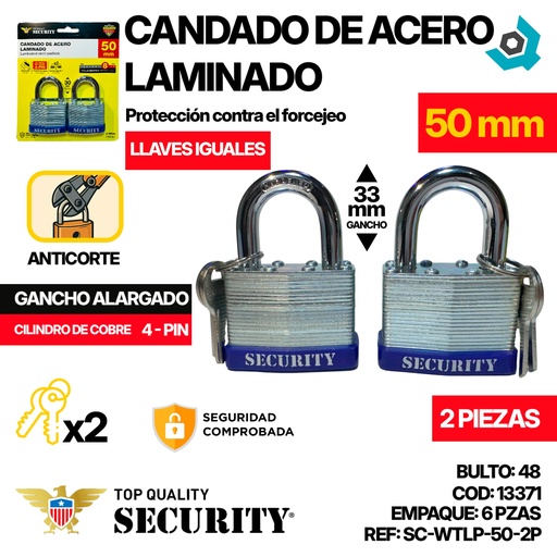 [13371] CANDADO DE ACERO LAMINADO 50MM SECURITY