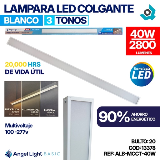 [13378] LAMPARA LED COLGANTE 3 TONOS 40W BLANCO ANGEL LIGHT BASIC