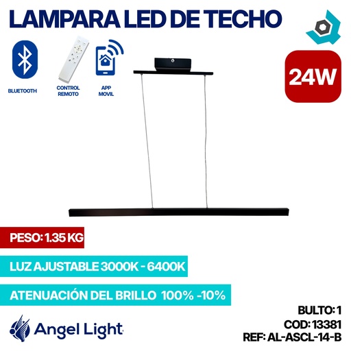 [13381] LAMPARA LED 24W DE TECHO LUZ AJUSTABLE NEGRA ANGEL LIGHT