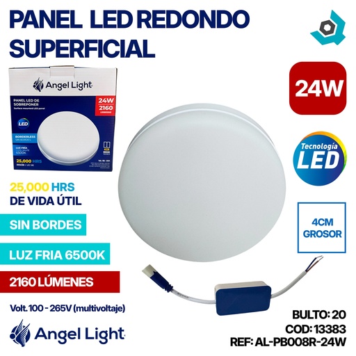 [13383] LAMPARA PANEL LED REDONDO SUPERFICIAL LUZ FRIA 24W ANGEL LIGHT