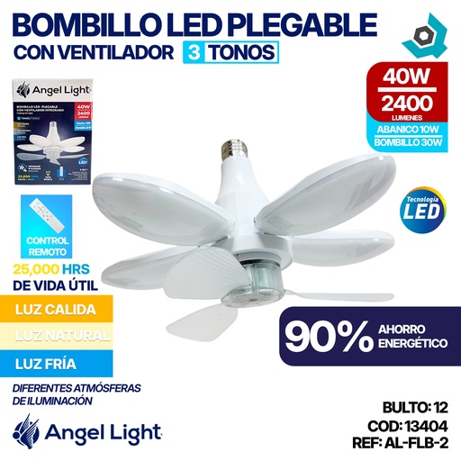 [13404] BOMBILLO LED PLEGABLE 40W CON VENTILADOR ANGEL LIGHT