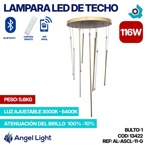 [13422] LAMPARA LED 116W DE TECHO LUZ AJUSTABLE DORADA ANGEL LIGHT