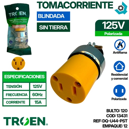 [13431] TOMACORRIENTE 125V BLINDADA SIN TIERRA TROEN