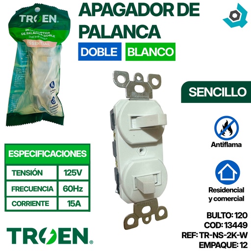[13447] APAGADOR DE PALANCA INDIVIDUAL BLANCO TROEN