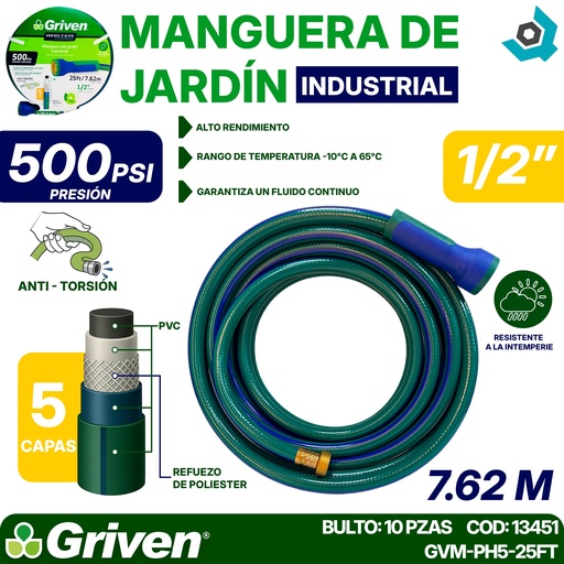 [13451] MANGUERA 1/2" REFORZADA 7.52 M GRIVEN MASTER