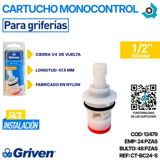 [13479] CARTUCHO MONOCONTROL 1/2" PARA GRIFERIAS GRIVEN