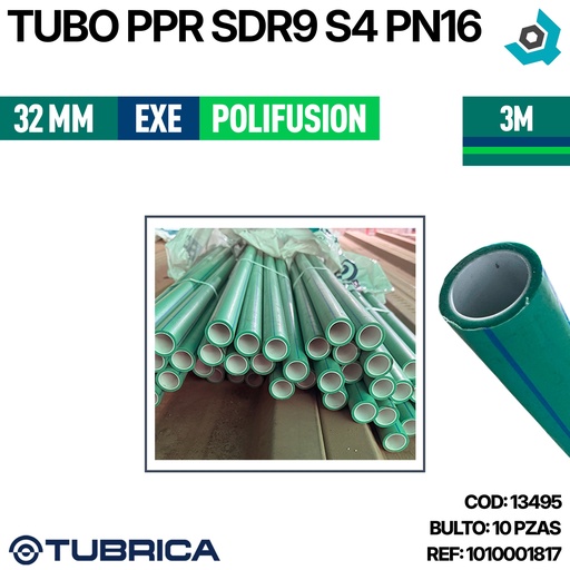 [13495] TUBO PPR 32MM SDR9 S4 PN16 3M EXE  POLIFUSION TUBRICA