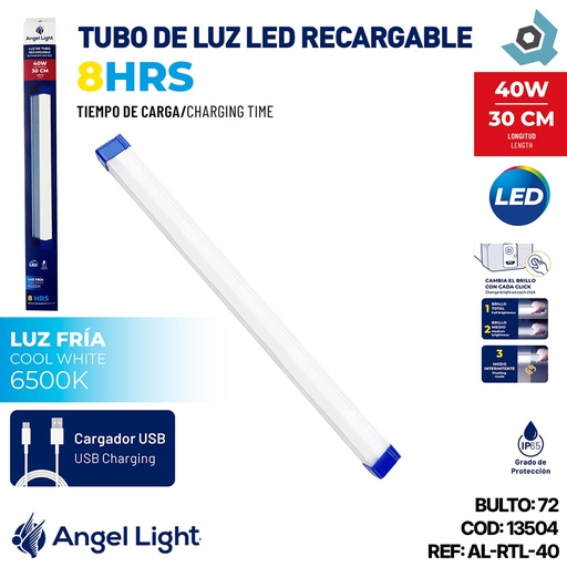 [13504] TUBO DE LUZ LED 40W RECARGABLE 6500K ANGEL LIGHT