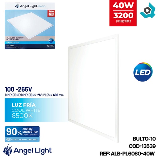 [13539] LAMPARA PANEL LED 40W DE TECHO ULTRA DELGADA 6400K ANGEL LIGHT BASIC