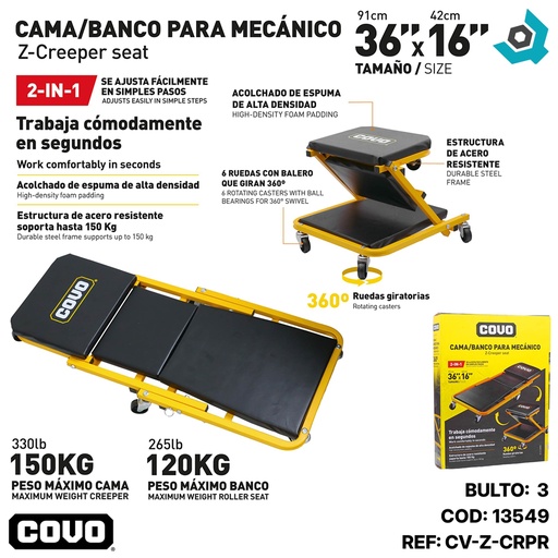 [13549] CAMA BANCO PARA MECANICO 2 EN 1 COVO