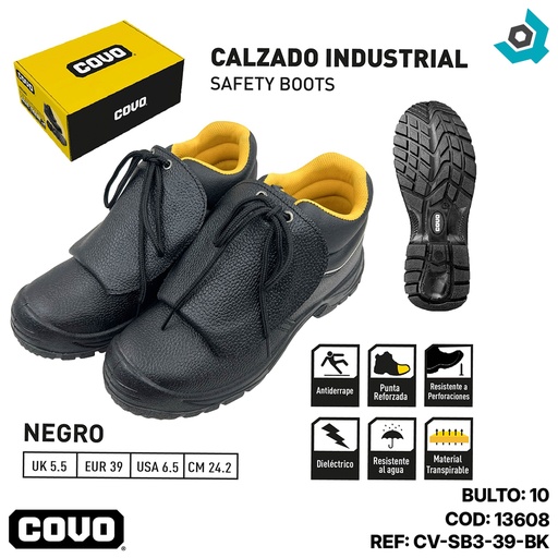 [13608] BOTAS DE SEGURIDAD NEGRAS TALLA 39 COVO