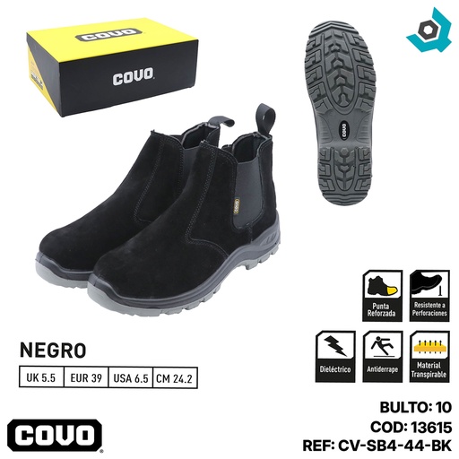 [13615] BOTAS DE SEGURIDAD NEGRAS TALLA 44 COVO