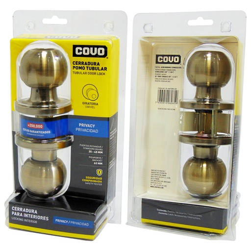 [10007] CERRADURA DE POMO PARA BANO SATINADA COVO