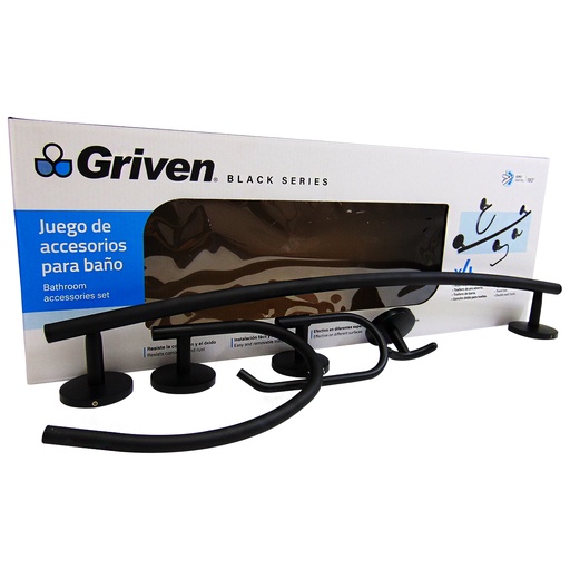 [10012] JUEGO DE ACCESORIOS PARA BANO NEGRO MATE GRIVEN BLACK