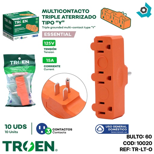 [10020] MULTICONTACTO TRIPLE TIPO Y NARANJA TROEN