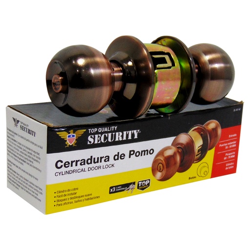 [10047] CERRADURA DE POMO PARA DORMITORIO BRONCE SECURITY