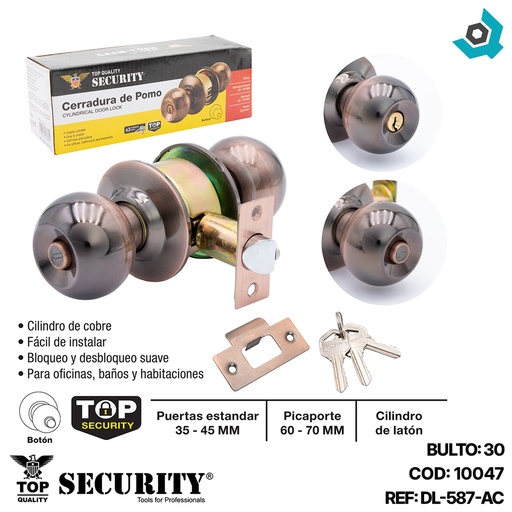 [10047] CERRADURA DE POMO PARA DORMITORIO BRONCE SECURITY