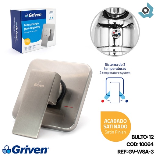 [10064] LLAVE PARA DUCHA 1/2" MONOMANDO SATINADA GRIVEN