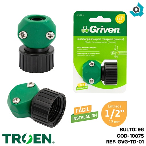 [10075] CONECTOR PARA MANGUERAS 1/2" HEMBRA GRIVEN