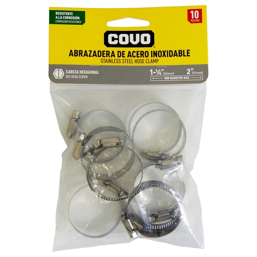[10086] ABRAZADERA 1 1/4" A 2" DE ACERO DE ACERO INOXIDABLE COVO