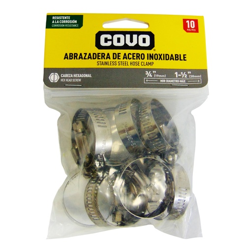 [10088] ABRAZADERAS 3/4" A 1 1/2" DE ACERO INOXIDABLE COVO