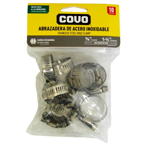[10089] ABRAZADERAS 5/8" A 1 1/4" DE ACERO INOXIDABLE COVO