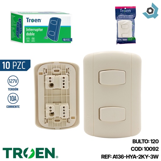 [10092] APAGADOR DOBLE 3 WAY BEIGE TROEN