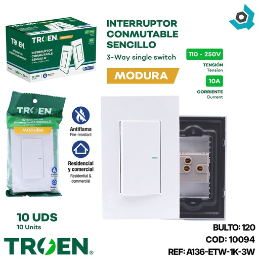 [10094] APAGADOR INDIVIDUAL 3 WAY BLANCO TROEN