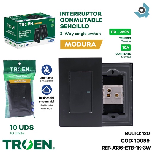 [10099] APAGADOR INDIVIDUAL 3 WAY NEGRO TROEN