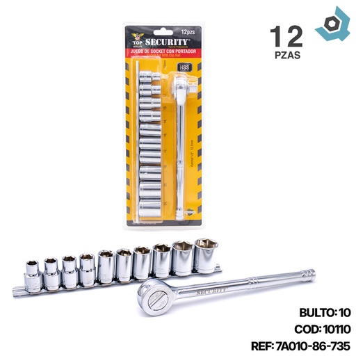 [10110] JUEGO DE DADOS CON RATCHET 12 PIEZAS SECURITY